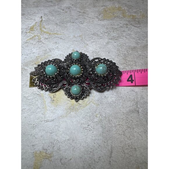 Vintage Large Statement Brooch Silver Tone with Turquoise Stones - Picture 4 of 6